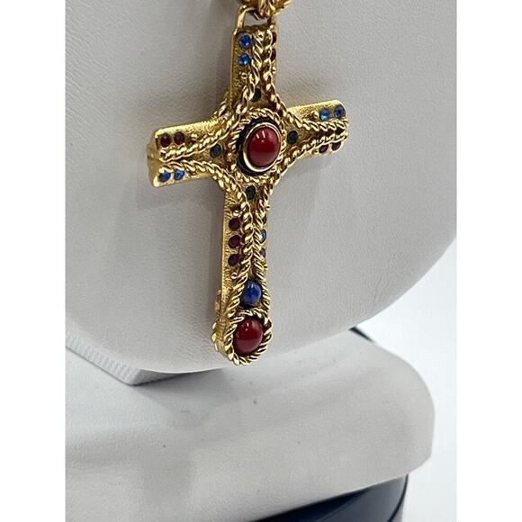 Vintage Designer Signed Camrose & Kross JBK Gold Plated Religious Cross Necklace - Picture 8 of 15